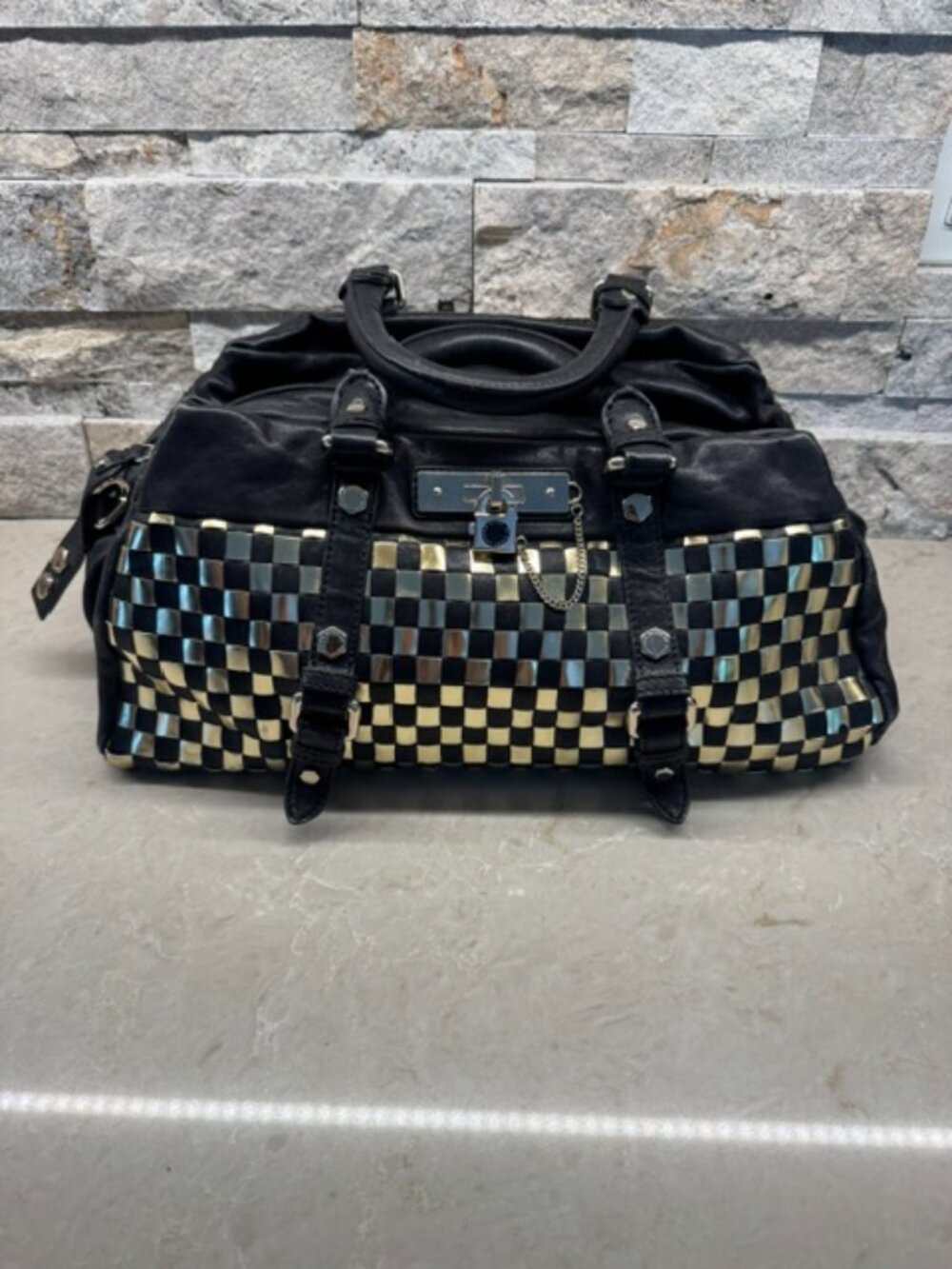 Marc Jacobs Black and Silver Metallic Leather Bag